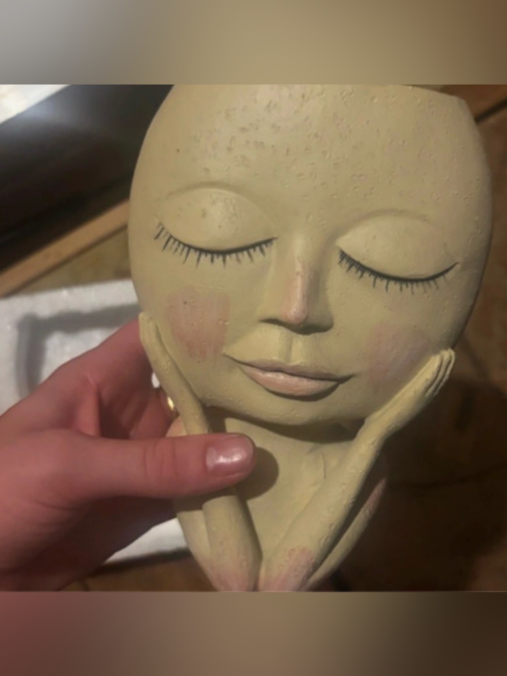 Artisan Dreaming Face Sculpture - Cream Decorative Accent